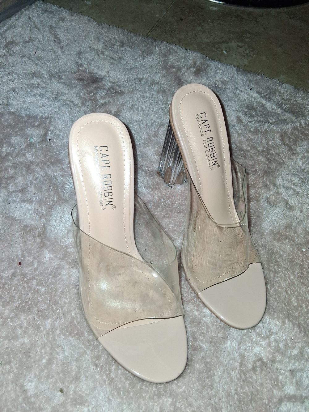Cape Robbin Nude Clear Lucite Block Heels